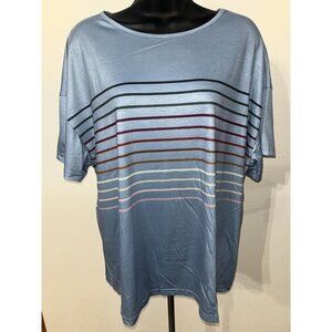 DROIMP shirt top Blouse Baby Blue Striped Short Sleeve women’s XL